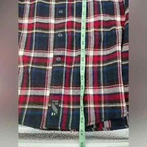 Filter Flannel Shirt Large Blue Red White Plaid 2 Flap Pockets Mens Long Sleeves - Picture 5 of 9